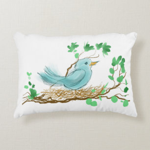 Watercolor singing bird  decorative cushion