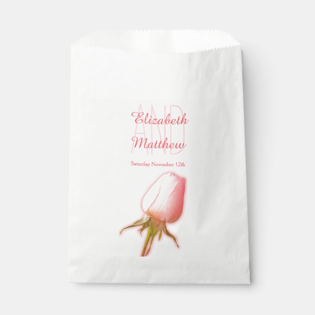 Watercolor single pink rose bud wedding favour bag (Front)