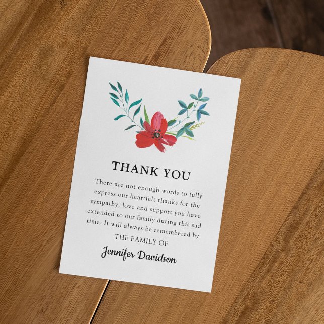 Watercolor Single Poppy Sympathy Thank You Card (Creator Uploaded)