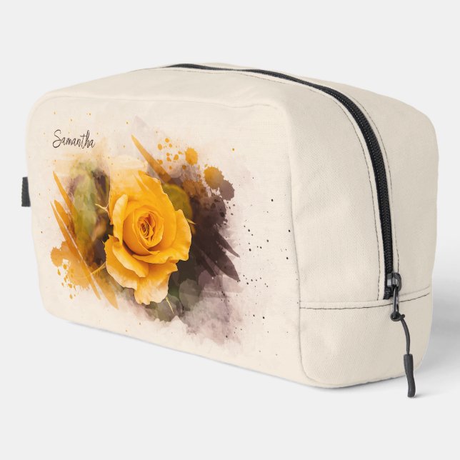 Watercolor Single Yellow Rose Dopp Kit (Right Corner)