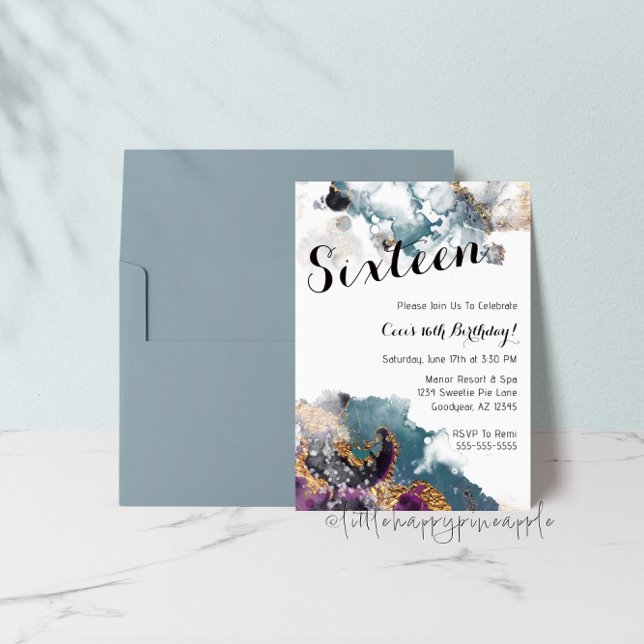 Watercolor Sixteen Birthday Invitation (Creator Uploaded)