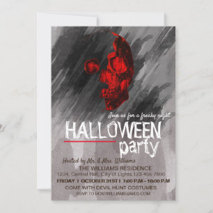 Watercolor Skeleton Black Painted Halloween Art Invitation