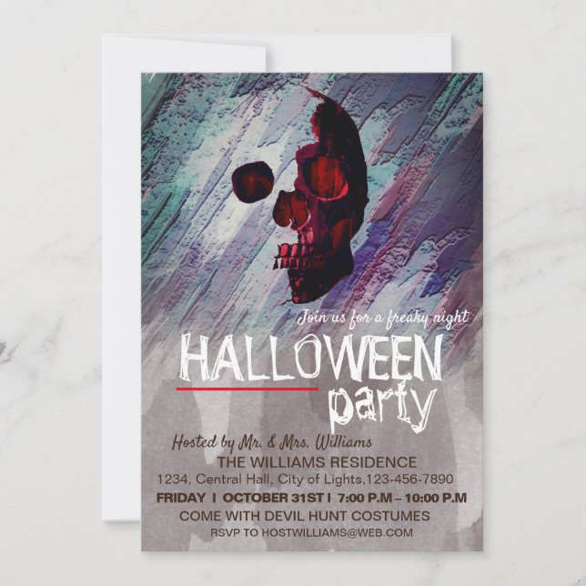 Watercolor Skeleton Blue Painted Halloween Art Invitation (Front)