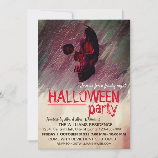 Watercolor Skeleton Pink Painted Halloween Art Invitation (Front)