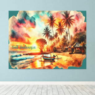 Watercolor Sketch Bali Indonesia Tropical Canvas Print
