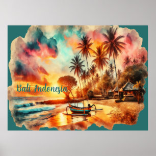 Watercolor Sketch Bali Indonesia Tropical Poster