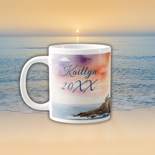 Watercolor Sketch Byron Bay Lighthouse Monogram | Large Coffee Mug (Creator Uploaded)