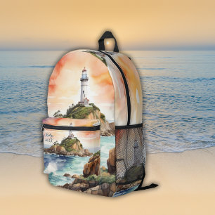 Watercolor Sketch Byron Bay Lighthouse Monogram Printed Backpack