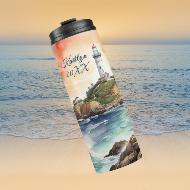 Watercolor Sketch Byron Bay Lighthouse Monogram | Thermal Tumbler (Creator Uploaded)