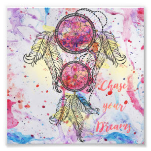 Watercolor sketch Dreamcatcher “Chase your Dream Photo Print