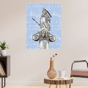 Watercolor sketch of statue of Athena Poster