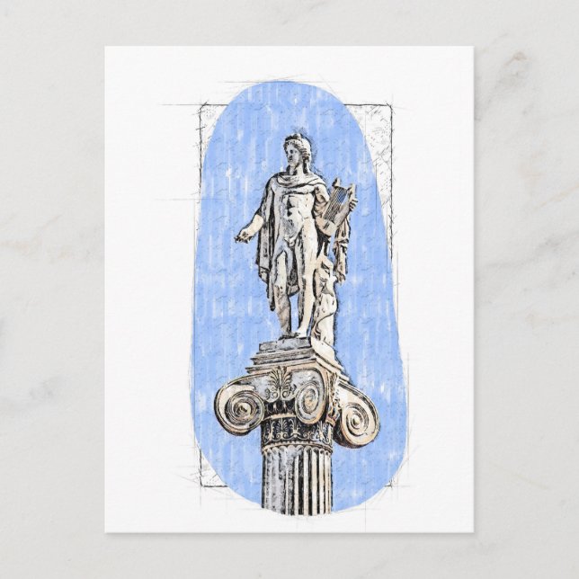Watercolor Sketch Statue of Apollon Postcard  (Front)