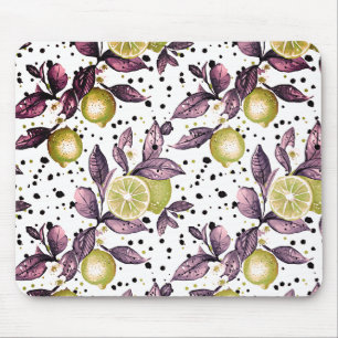watercolor sketched detailed of green leaves, lime mouse pad