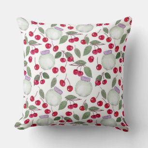Watercolor sketched red cherries cherry jam jar wh cushion