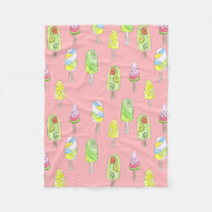 Watercolor sketched tasty dessert ice cream cartoo fleece blanket