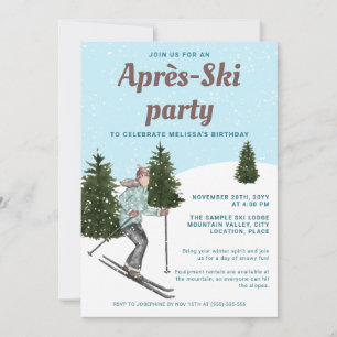 Watercolor Ski Girl Fun Après-Ski Birthday Party Invitation