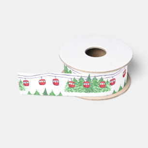 Watercolor Ski Gondolas Grosgrain Ribbon