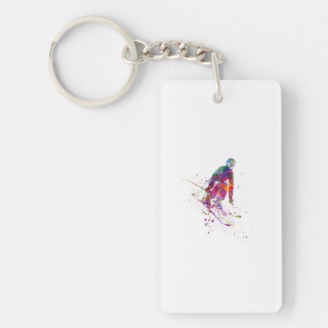 watercolor skier key ring (Front)