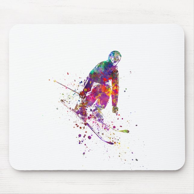 watercolor skier mouse pad (Front)