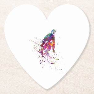 watercolor skier paper coaster