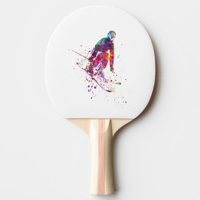 watercolor skier ping pong paddle (Front)