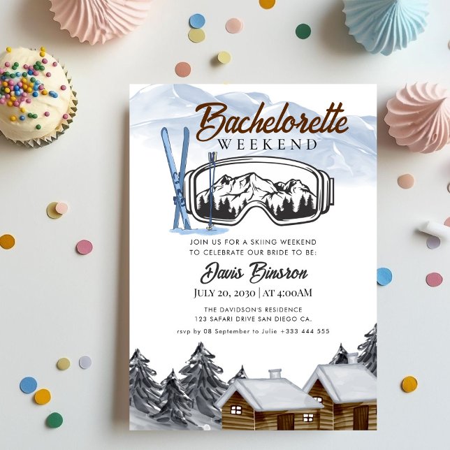 watercolor skiing bachelorette weekend invitation (Creator Uploaded)