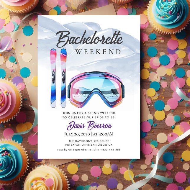 watercolor skiing bachelorette weekend invitation (Creator Uploaded)