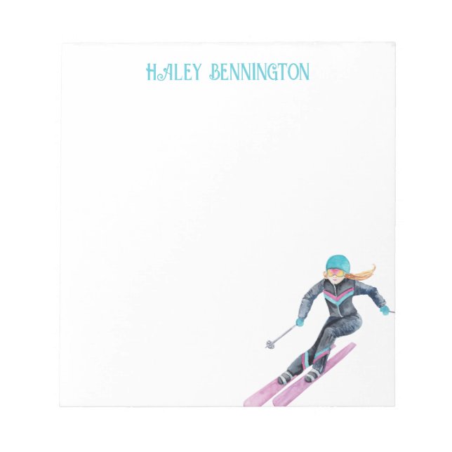 Watercolor Skiing Personalised Notepad (Front)