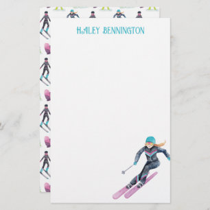 Watercolor Skiing Personalised Stationery