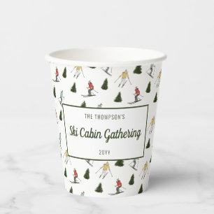 Watercolor Skiing Women Pattern Custom Ski Party Paper Cups