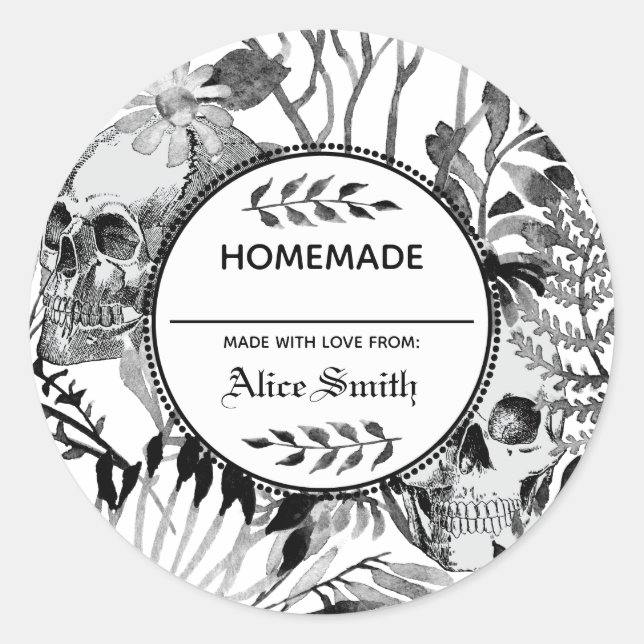 Watercolor Skull Garden Classic Round Sticker (Front)