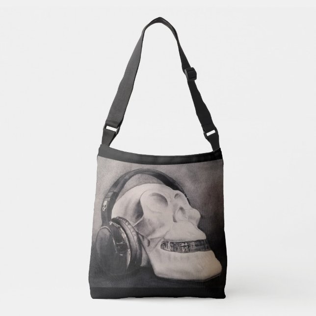 Watercolor Skull Headphones Cross Body Tote Bag (Front)