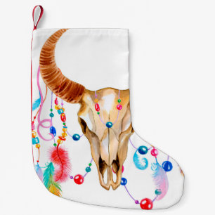 Watercolor skull iaolated on white small christmas stocking