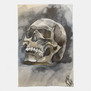 Watercolor skull kitchen towel