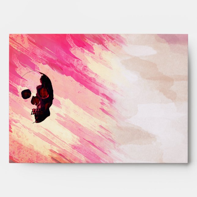Watercolor Skull Pink Painted Halloween Art Envelope (Front)