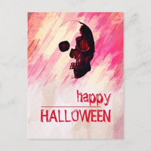 Watercolor Skull Pink Painted Halloween Art Postcard