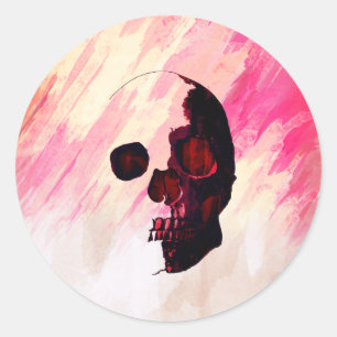 Watercolor Skull Pink Painted Halloween Classic Round Sticker