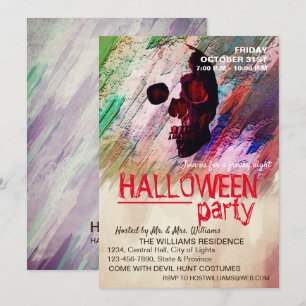 Watercolor Skull Red Painted Halloween Vintage Art Invitation