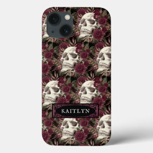 Watercolor Skull Roses Personalised iPhone 13 Case