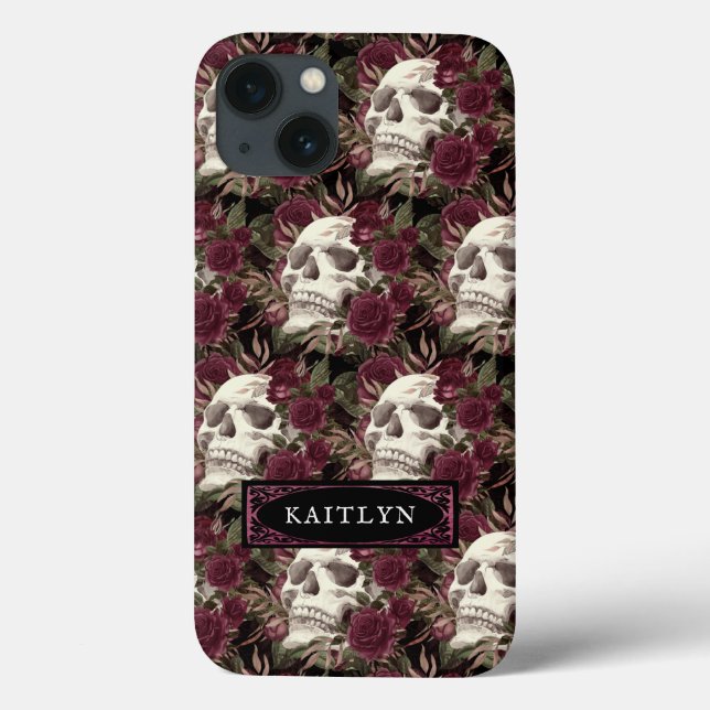 Watercolor Skull Roses Personalised Case-Mate iPhone Case (Back)