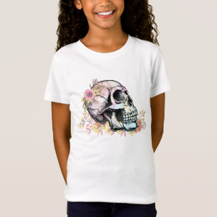 Watercolor skull with autumn flowers. T-Shirt