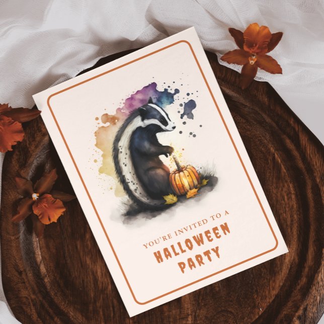 Watercolor Skunk Halloween Invitation Card (Creator Uploaded)