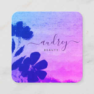 Watercolor Sky Blue and Pink Floral Square Business Card
