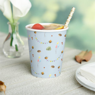 Watercolor sky blue paper cups
