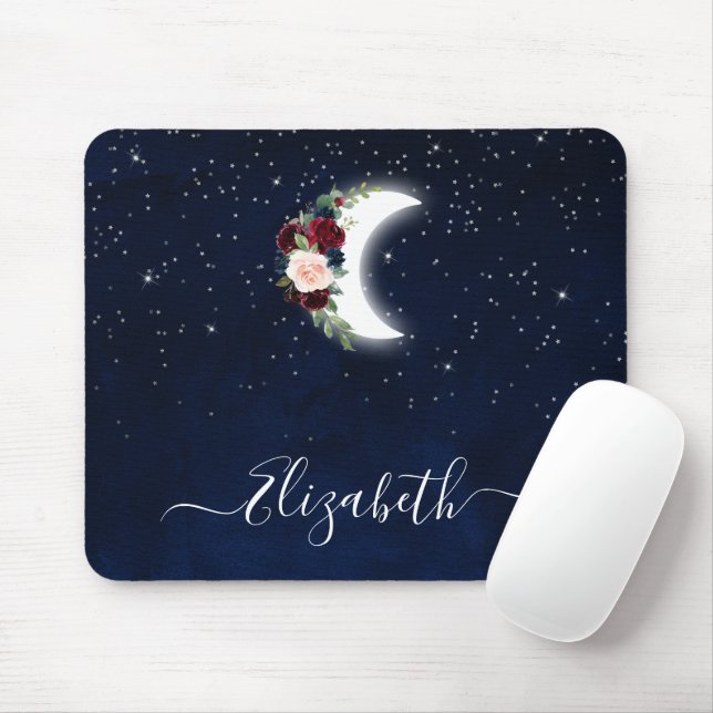 Watercolor Sky Celestial Floral Moon Stars Mouse Pad (With Mouse)