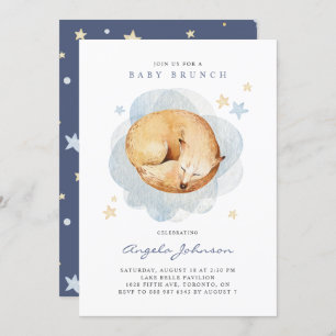 Watercolor Sleeping Baby Fox Baby Brunch Invitation