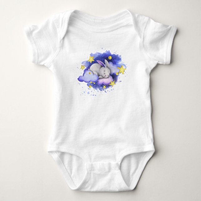 Watercolor Sleeping Bunny Baby Bodysuit (Front)