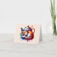 Watercolor Sleeping Cat Teapot