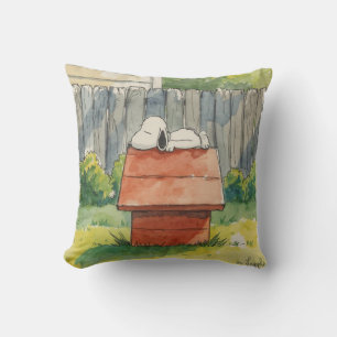 Watercolor Sleeping Dog on Red Doghouse Art Cushion