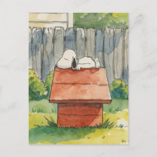 Watercolor Sleeping Dog on Red Doghouse Art Holiday Postcard